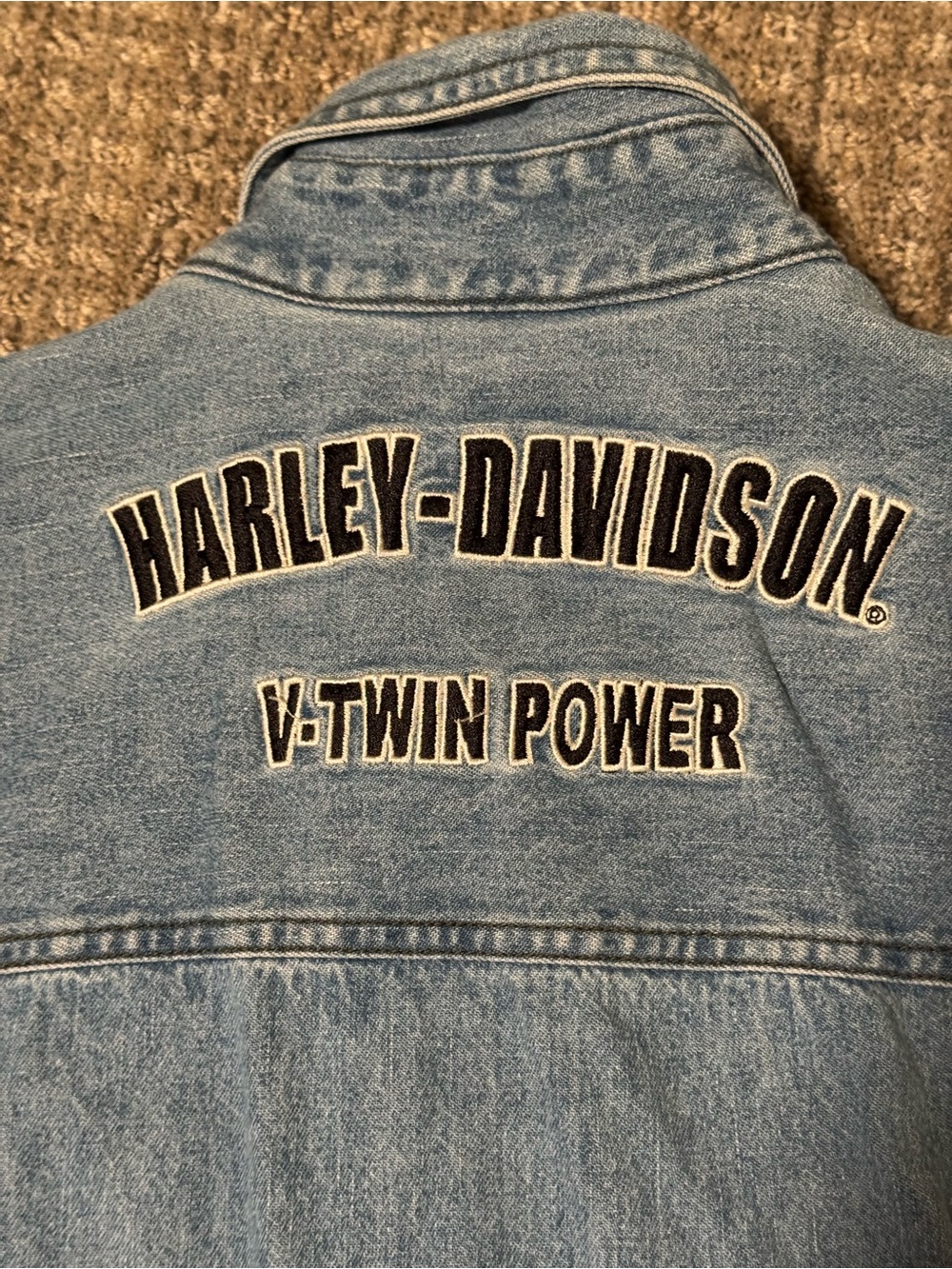 VINTAGE HARLEY-DAVIDSON DENIM SNAP-FRONT SLEEVELESS SHIRT FRINGE V-TWIN POWER XL